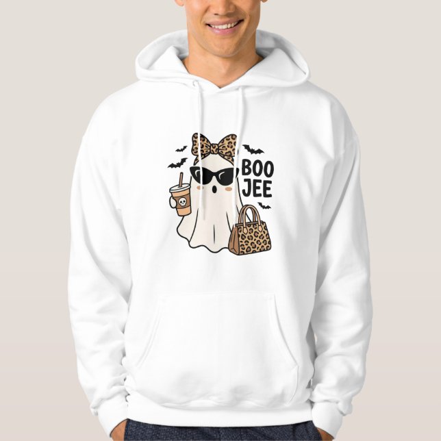 Boo Jee Spök Halloween Leopard Slöja Vektor Design Hoodie (Framsida)