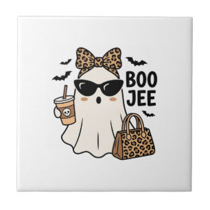 Boo Jee Spök Halloween Leopard Slöja Vektor Design Kakelplatta