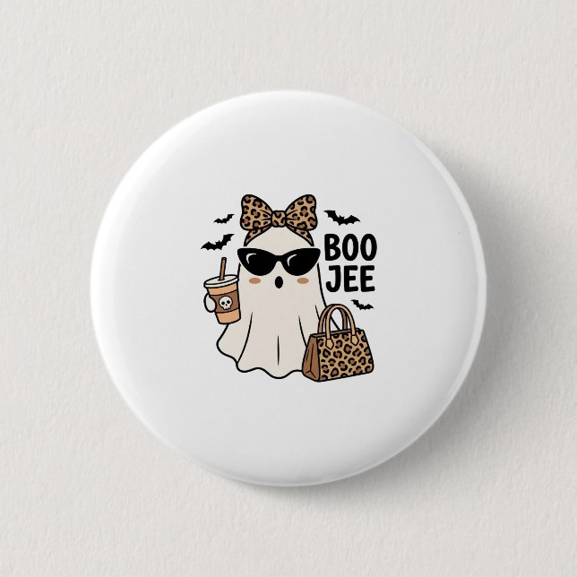 Boo Jee Spök Halloween Leopard Slöja Vektor Design Knapp (Framsida)