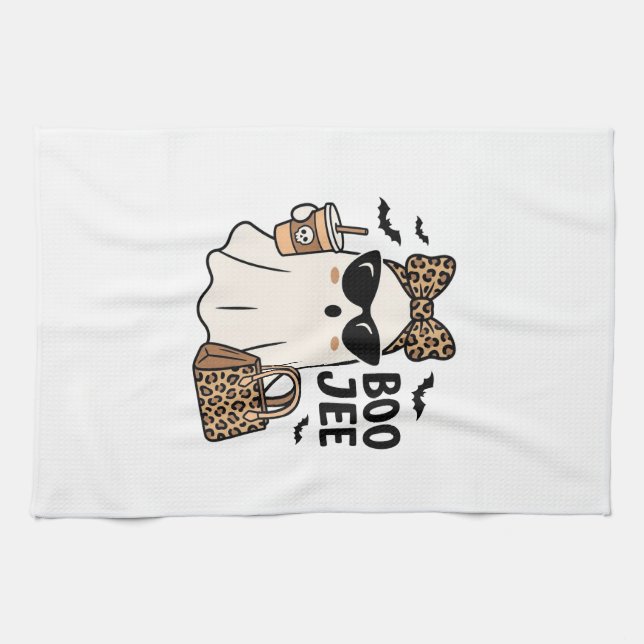 Boo Jee Spök Halloween Leopard Slöja Vektor Design Kökshandduk (Horisontell)