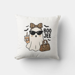 Boo Jee Spök Halloween Leopard Slöja Vektor Design Kudde