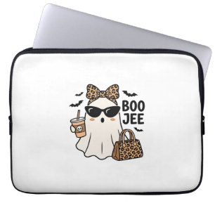 Boo Jee Spök Halloween Leopard Slöja Vektor Design Laptop Fodral