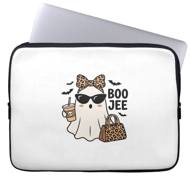 Boo Jee Spök Halloween Leopard Slöja Vektor Design Laptop Fodral (Framsidan)
