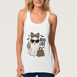 Boo Jee Spök Halloween Leopard Slöja Vektor Design Linne Med Racerback
