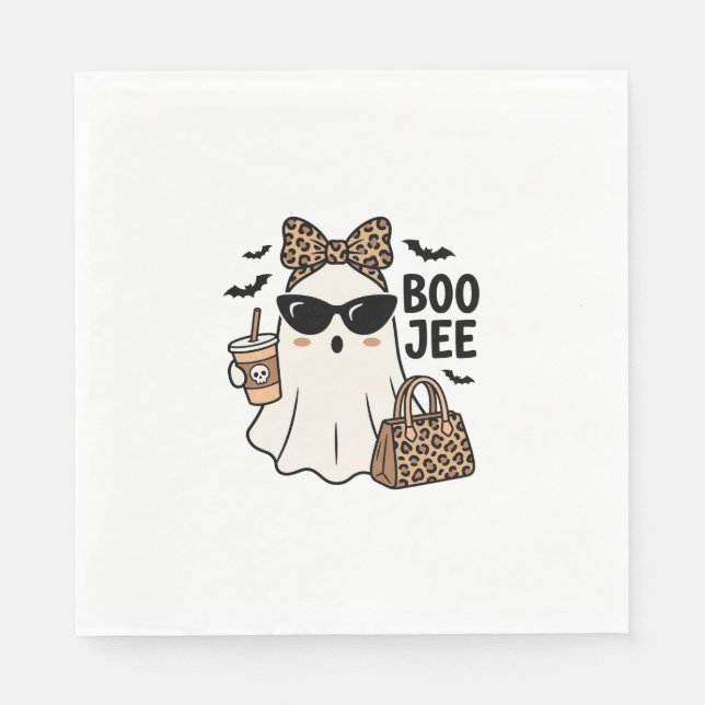 Boo Jee Spök Halloween Leopard Slöja Vektor Design Pappersservett (Framsidan)