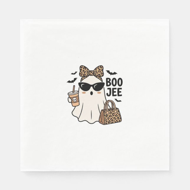 Boo Jee Spök Halloween Leopard Slöja Vektor Design Pappersservett (Framsidan)