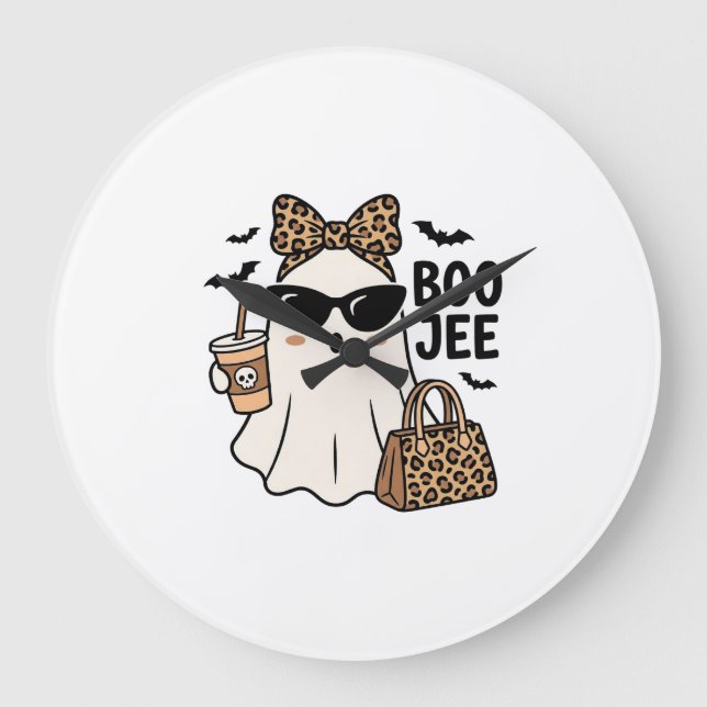 Boo Jee Spök Halloween Leopard Slöja Vektor Design Stor Klocka (Framsida)