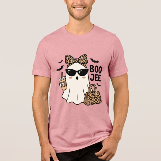 Boo Jee Spök Halloween Leopard Slöja Vektor Design T Shirt (Framsida)