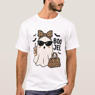 Boo Jee Spök Halloween Leopard Slöja Vektor Design T Shirt