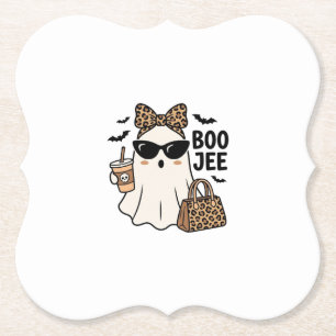 Boo Jee Spök Halloween Leopard Slöja Vektor Design Underlägg Papper