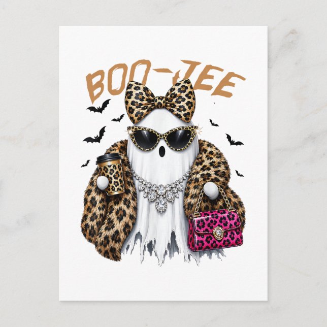 Boo-JEE Spök Leopard Coquette Halloween Inbjudan Vykort (Framsida)