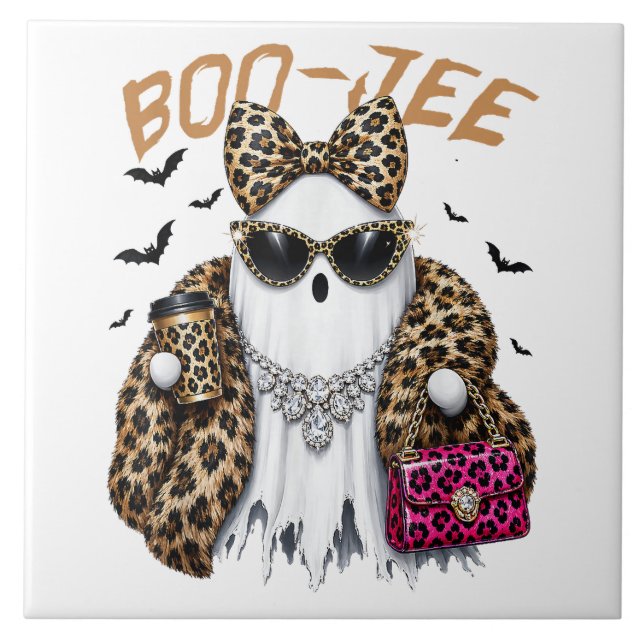 Boo-JEE Spök Leopard Coquette Halloween Kakelplatta (Framsidan)