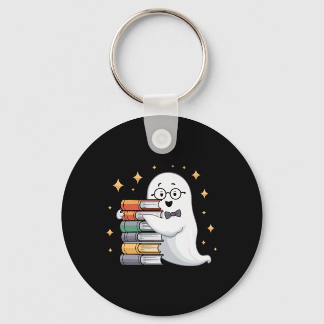 Boo-k Älskare Halloween Spöke Lärare Bok Stack Män Nyckelring (Framsida)