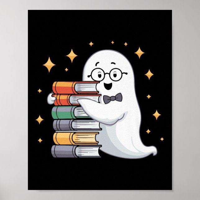 Boo-k Älskare Halloween Spöke Lärare Bok Stack Män Poster (Framsidan)