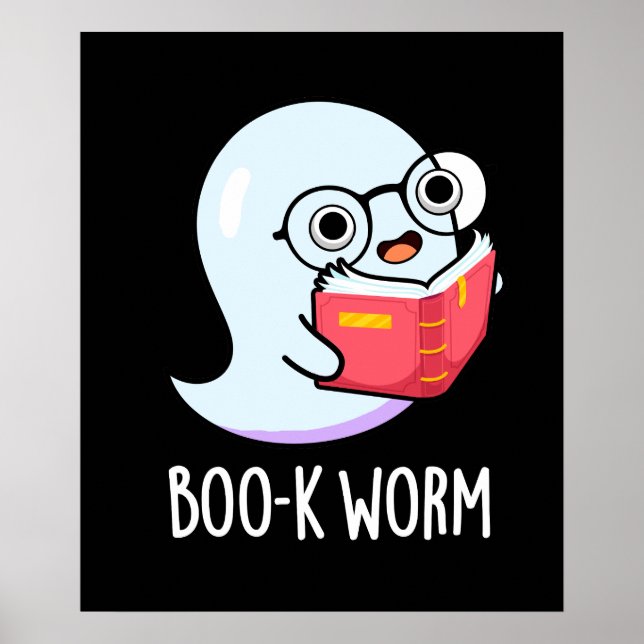 Boo-k Mask Funny Bookworm Ghost Pun Mörk BG Poster (Framsidan)
