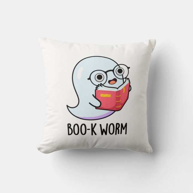 Boo-k Mask Funny Halloween Bookworm Ghost Pun Kudde (Framsida)
