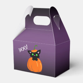 BOO! Katt i en Pumpkin Halloween-favoritruta Presentaskar