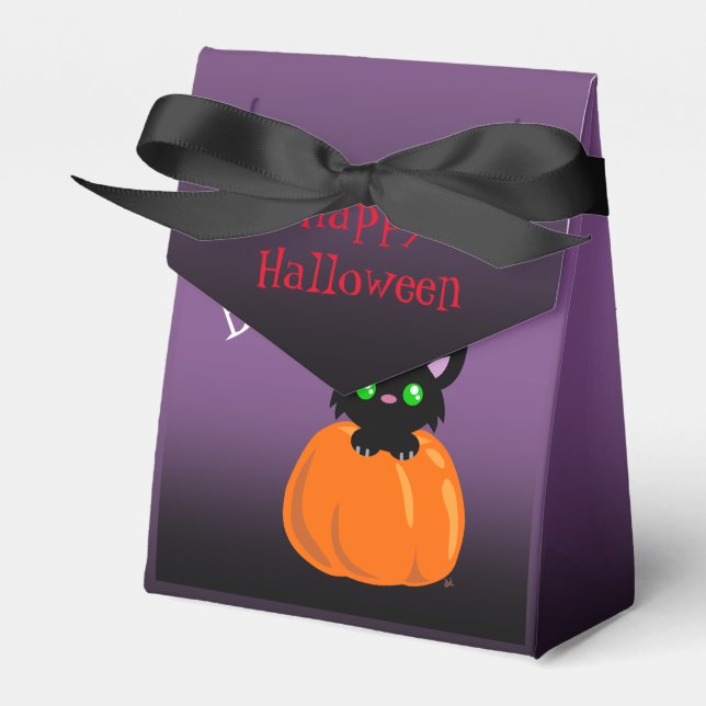 BOO! Katt i en Pumpkin Halloween-favoritruta Presentaskar (Framsidan Sidan)