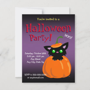 BOO! Katt i Pumpkin Halloween/Birthday Inbjudan
