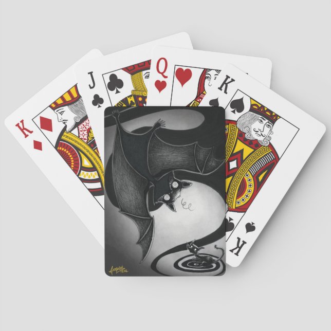 Boo Kattunge med ett särskilt Fladdermus-spelkort Casinokort (Baksidan)