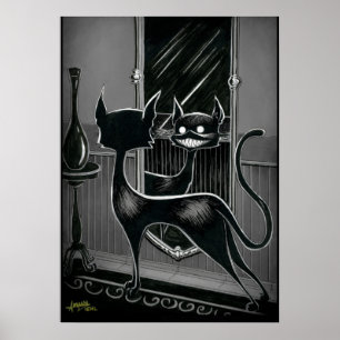 Boo Kattunge Söker i en Mörk som Spegel Poster