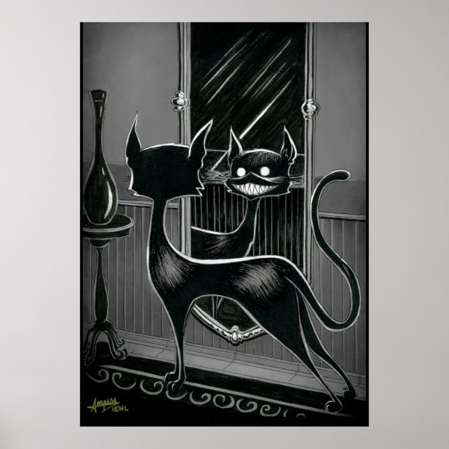 Boo Kattunge Söker i en Mörk som Spegel Poster (Framsidan)