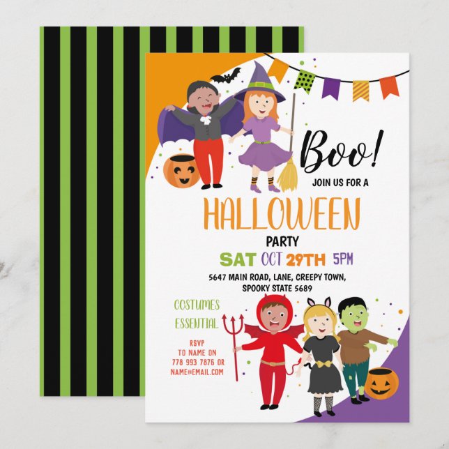 Boo Kids Halloween Costume Finare Dress Party Inbjudningar (Fram/baksida)
