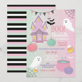 Boo Kids Halloween Rosa Mint Roligt Party Spöken Inbjudningar