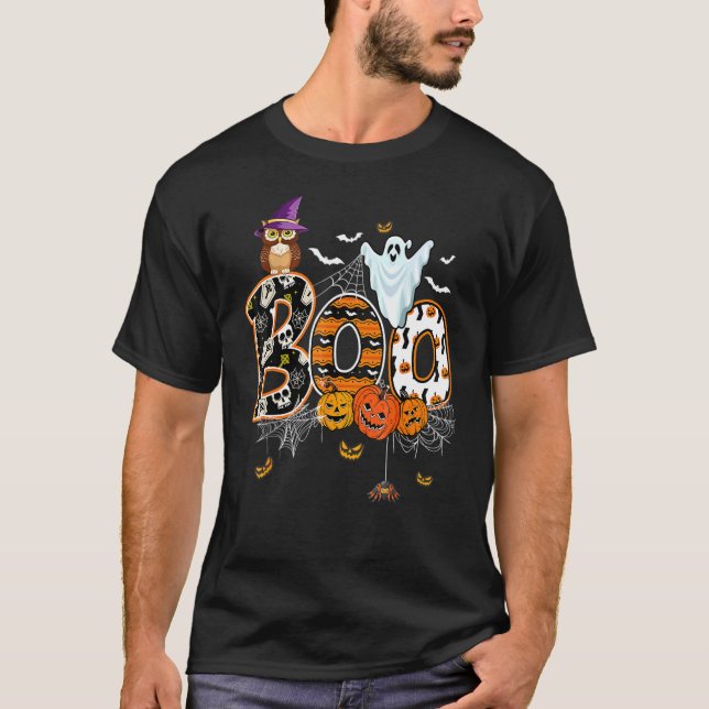 Boo Kuslig Ugglapumpa Spöke Halloween Kostym T Shirt (Framsida)