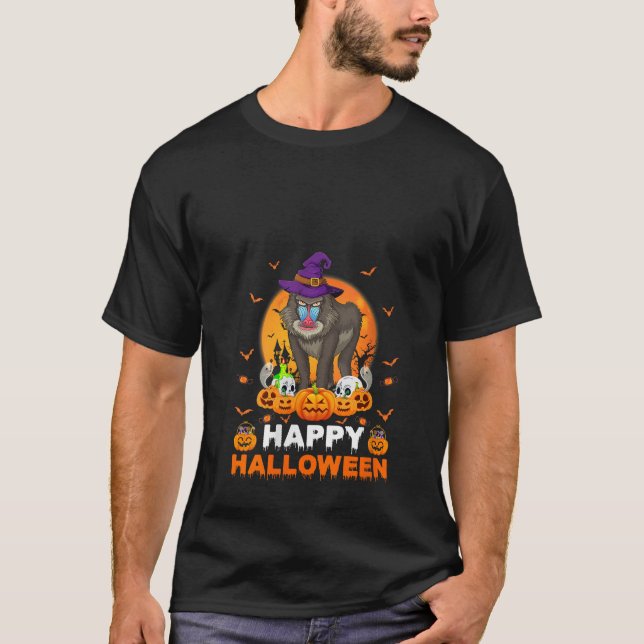 Boo Lakan Scary Ghost Pumpkin Måne Witch Baboon Ha T Shirt (Framsida)