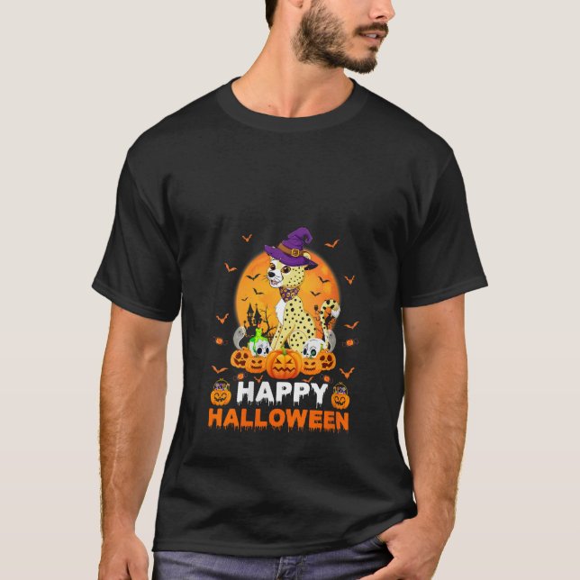 Boo Lakan Scary Ghost Pumpkin Måne Witch Cheetah H T Shirt (Framsida)