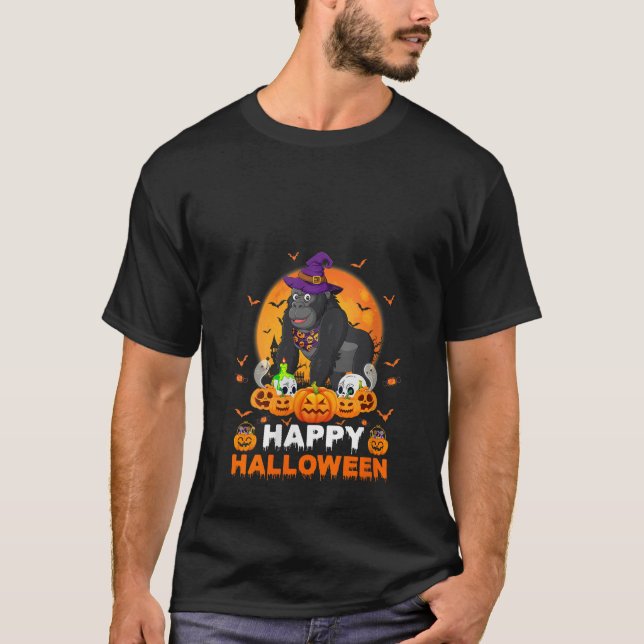 Boo Lakan Scary Ghost Pumpkin Måne Witch Gorilla H T Shirt (Framsida)