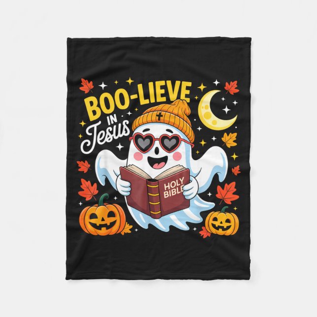 Boo-lieve In Jesus Ghost Christian Halloween Funny Fleecefilt (Framsidan)
