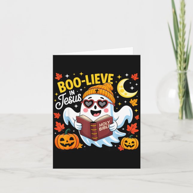 Boo-lieve In Jesus Ghost Christian Halloween Funny Kort (Framsida)