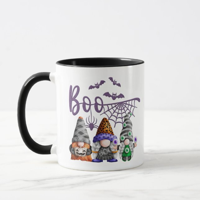 Boo Lila Glitter Halloween Gnomes Mugg (Vänster)