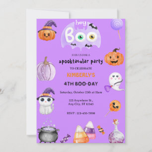 Boo! Lila Halloween Ghost Barns födelsedag Inbjudningar