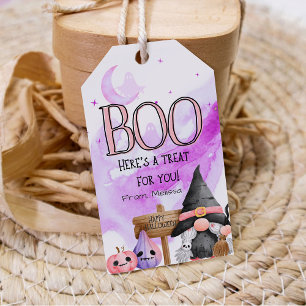 BOO lila häxgnombarn halloween favör Presentetikett