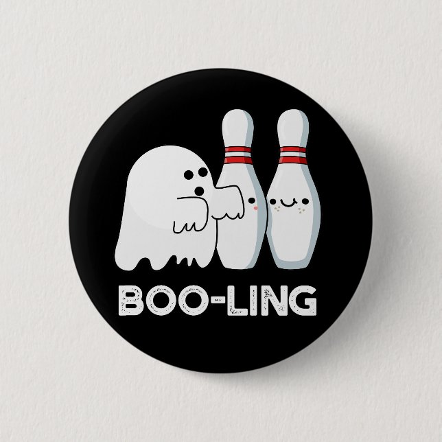 Boo ling Funny Halloween Bowling Ghost Pun Mörk BG Knapp (Framsida)