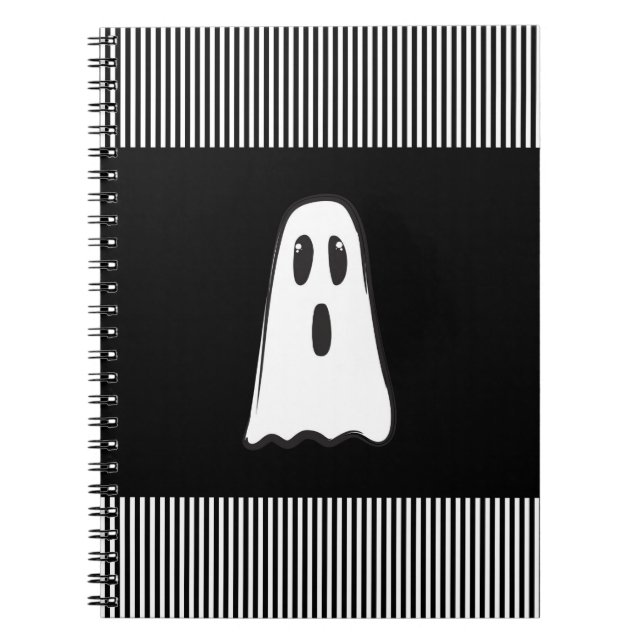 BOO! Ljusande söt spök Halloween svart-vit Anteckningsbok (Framsidan)