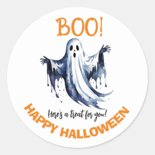 Boo! Lycklig Ghost Halloween-dekalett Runt Klistermärke