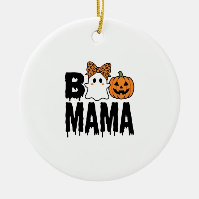 Boo Mama Halloween-spöke Pumpa Båge Design Julgransprydnad Keramik (Framsidan)