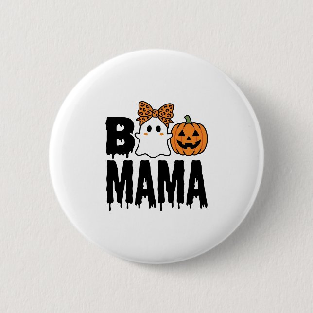 Boo Mama Halloween-spöke Pumpa Båge Design Knapp (Framsida)