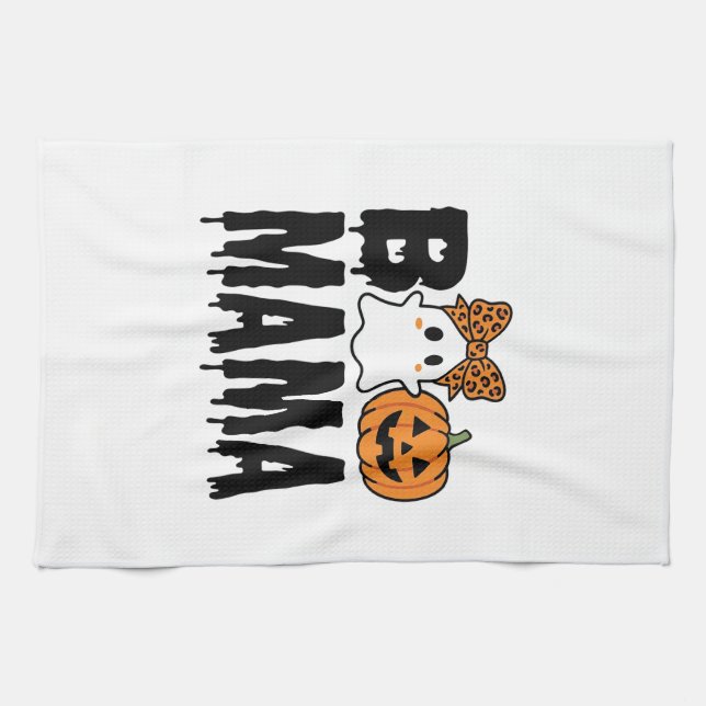 Boo Mama Halloween-spöke Pumpa Båge Design Kökshandduk (Horisontell)