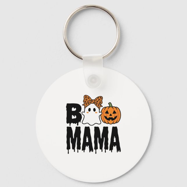 Boo Mama Halloween-spöke Pumpa Båge Design Nyckelring (Framsida)