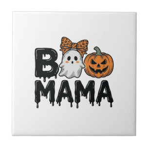 Boo Mama Halloween Spökpumpa Mamma T-Shirt Design_ Kakelplatta
