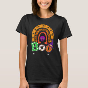 Boo Med Spindlar Och Häxhatt Halloween Regnbåge 3 T Shirt