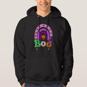 Boo Med Spindlar Och Häxhatt Halloween Regnbåge 4 Hoodie