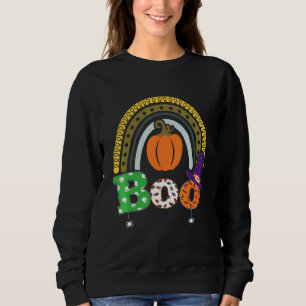 Boo Med Spindlar Och Häxhatt Halloween Regnbåge T Shirt