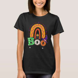 Boo Med Spindlar Och Häxhatt Halloween Regnbåge T Shirt