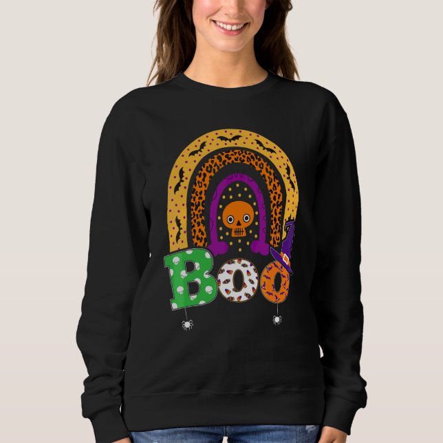 Boo Med Spindlar Och Häxhatt Halloween Regnbåge   T Shirt (Framsida)